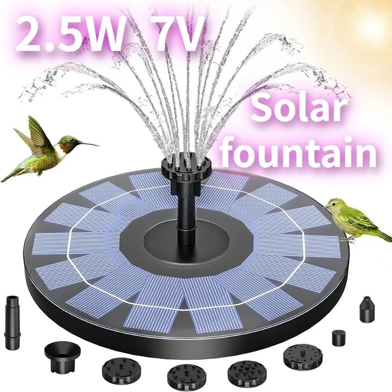 Outdoor Solar Fountain Pump Kit – 1W/1.5W/2.5W Garden Pond Water Feature with 6 Nozzles for Decorative Landscape Use