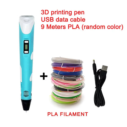 Electronic 3D Printing Pen with 9M PLA — High-Temperature 3D Graffiti Tool & Intelligent Toy Gift for Christmas & Birthday