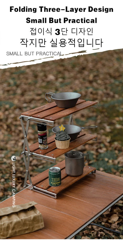 MOUNTAINHIKER Portable Camping Rack – 3-Tier Foldable Outdoor Table for Picnic & BBQ, Easy to Carry