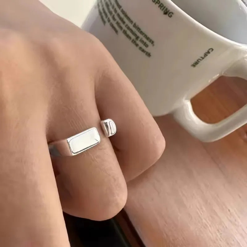 VENTFILLE 925 Sterling Silver Adjustable Ring – Vintage Hollow Line Punk Hip Hop Couple Jewelry