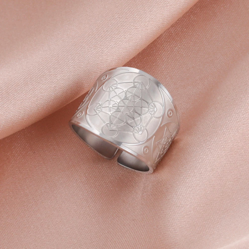 Dawapara 7 Archangels Protection Ring – Metatron Cube, Lilith Symbol, King Solomon Secrets Vintage Amulet Jewelry