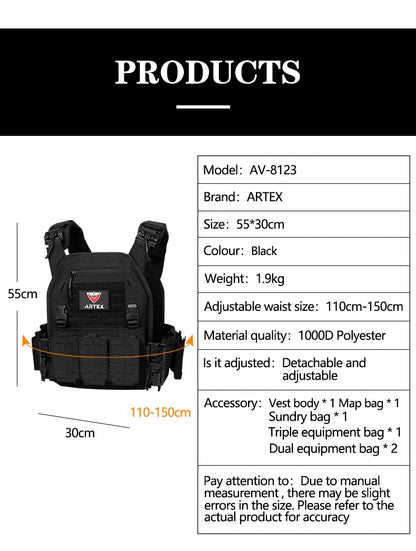 New 6094 Combat Vest – Quick Detachable Light Laser Cut Tactical Gear, Black Airsoft Carrier for Combat Equipment