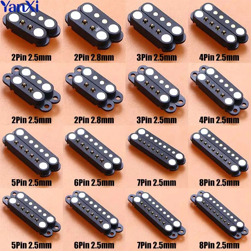 DC Magnetic Pogo Pin Connector - 2–8 Pin Spring-Loaded Male/Female Power Socket, 2.5/2.54/2.8mm Spacing