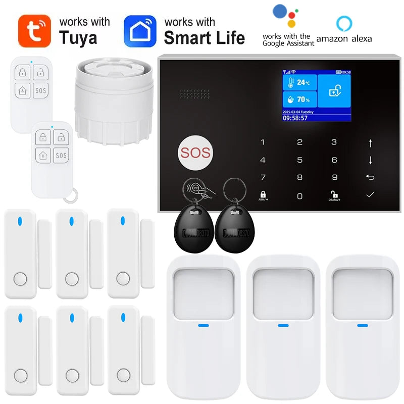 Home WIFI & GSM Security Alarm System – Anti-Theft with Door Sensor, PIR Motion Detector, Tuya Smart App & Alexa Control