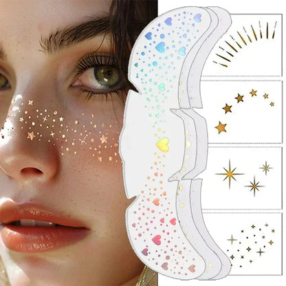 6pcs Hot Stamping Freckles Makeup Patches – Metallic Gold & Silver Temporary Tattoo Stickers for Face