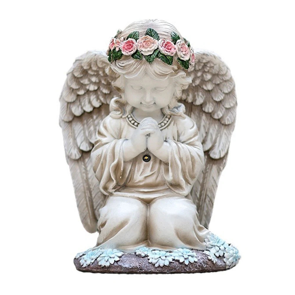 Solar Angel Garden Statue - Resin Praying Angel with Lights for Outdoor Patio, Lawn, Yard & Porch Decor