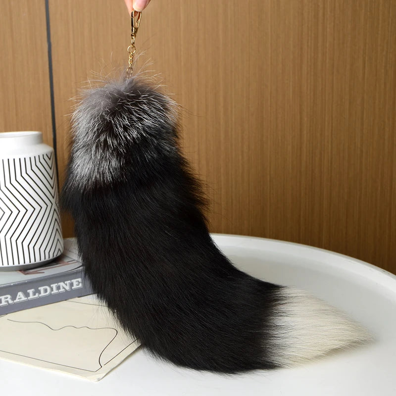 2024 Natural Fox Fur Tail Keychain – Chic Y2K Furry 40cm Keyring Accessory for Women’s Car Keys