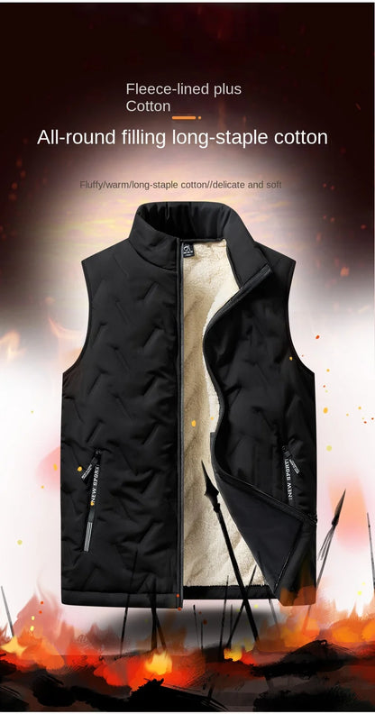 Men’s Autumn & Winter Cotton Vest Jacket – Casual Warm Sleeveless Top with Standing Collar, Plus Size Multifunctional Outerwear
