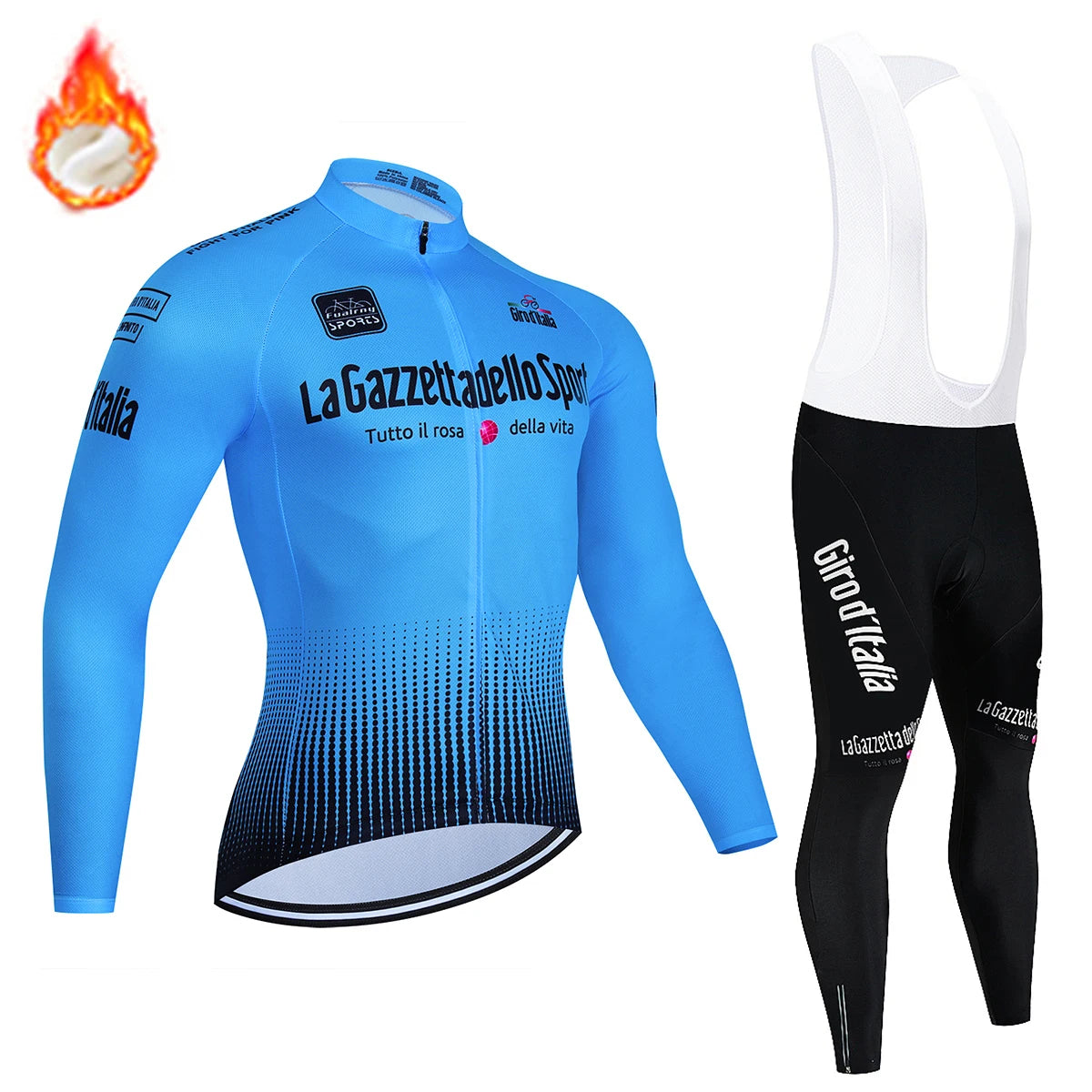 Tour De Italy D'ITALIA Cycling Clothes – Men's Fleece Jersey & Bib Pants Sports Set, Bicycle Uniform Costume