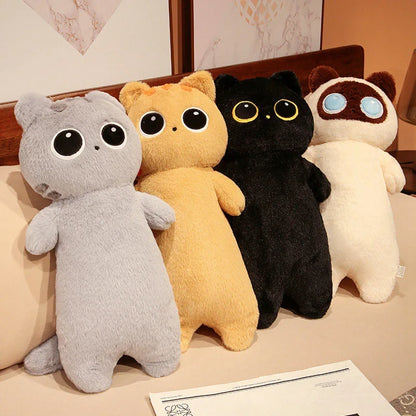 Kawaii Siamese Cat Plush Toy – Long Oblong Orange & Black Kitten Nap Pillow for Kids, Bed Decor & Hug Cushion