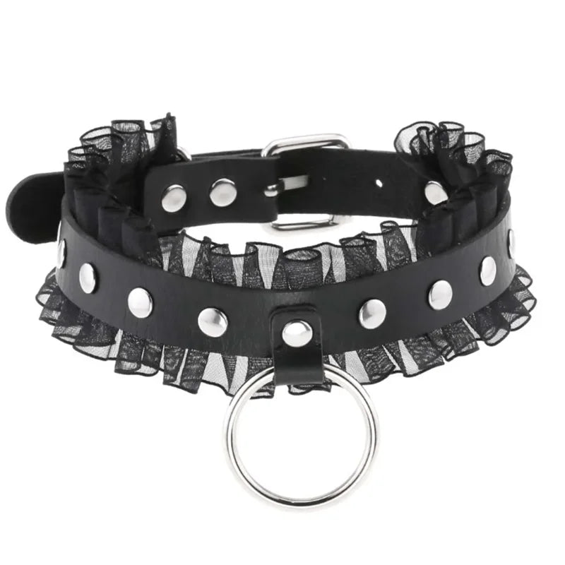 Harajuku Gothic Spike Rivet Star Choker Necklace – Black Bowknot PU Lace Leather Y2K Hip Hop Rock Jewelry for Girls