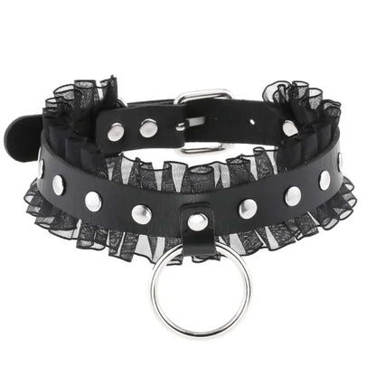 Harajuku Gothic Spike Rivet Star Choker Necklace – Black Bowknot PU Lace Leather Y2K Hip Hop Rock Jewelry for Girls