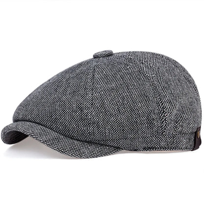 Men's Retro Newsboy Cap - Octagonal Flat Hat with Herringbone Design, British Painter Style Beret for Autumn and Winter