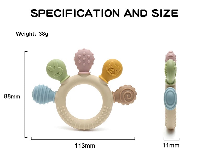 Multicolor Silicone Baby Teething Ring – Handheld Teether Toy for 0-12 Months, Chew Beads Sensory Gum Relief Soother