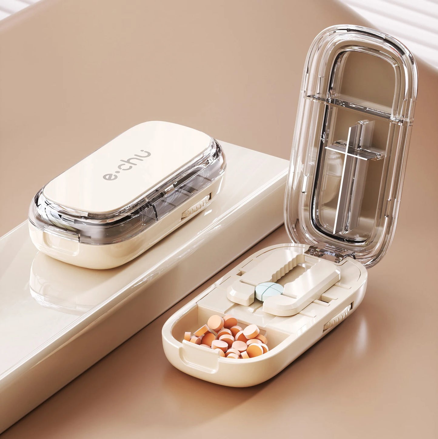 Portable Pill Cutter & Storage Box with Divider, Dustproof Medicine Organizer and Crusher – Latest Quartering Design