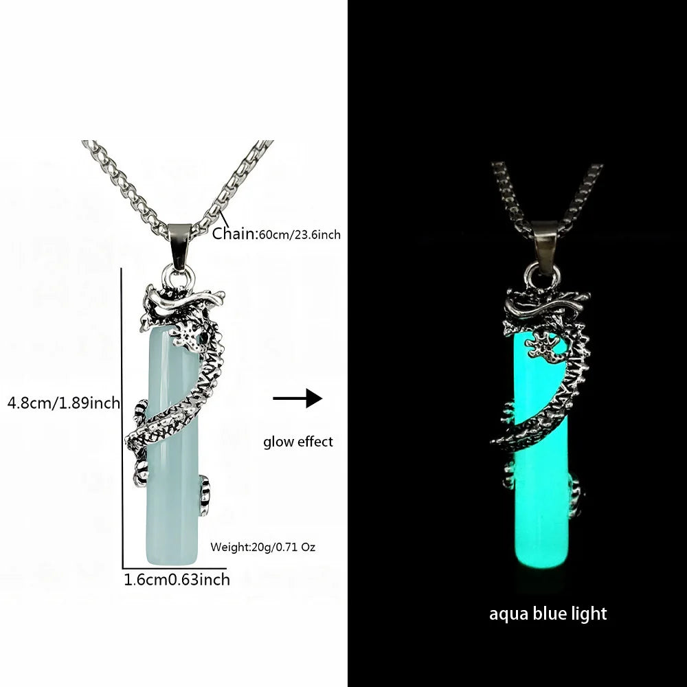 Hip-Hop Rock Dragon Necklace – Stainless Steel Chain with Luminous Alloy Pendant, Glow-in-the-Dark Night Dance Jewelry