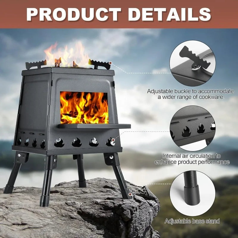 Portable Cast Iron Wood Burning Stove – Black Camping Woodstove with Carrying Case for Backpacking & Outdoor Use