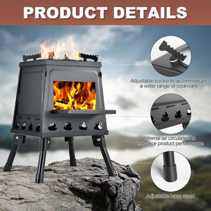Portable Cast Iron Wood Burning Stove – Black Camping Woodstove with Carrying Case for Backpacking & Outdoor Use