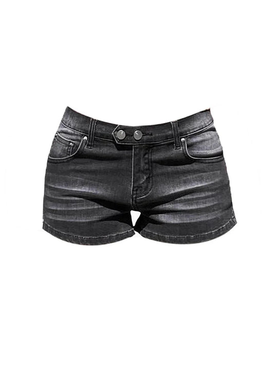 Women’s Grey Low Waist Denim Mini Shorts – 90s Y2K Vintage Cowboy Jeans Summer 2024
