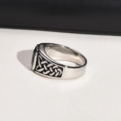Punk Vintage Ethnic Rings for Men – Retro Viking Knot Rune, Black Geometric Square Stone Signet Jewelry