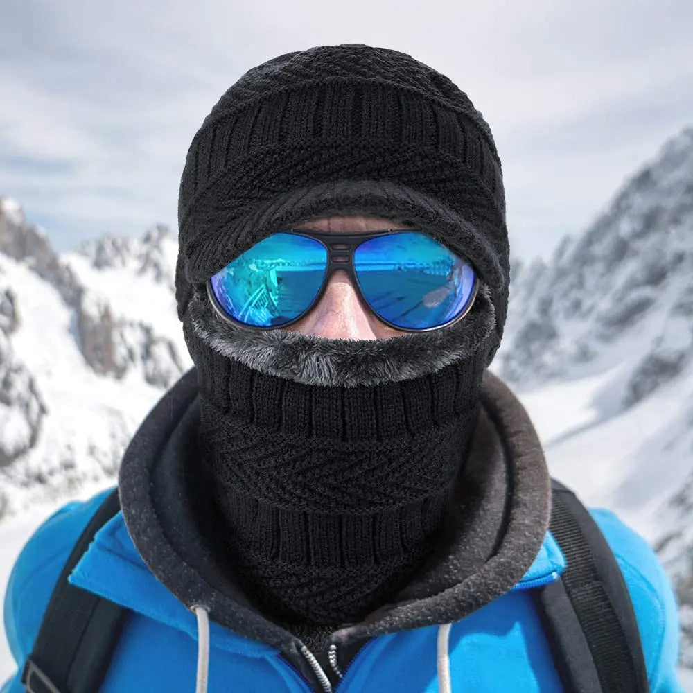 Men's and Women's Winter Skull Beanie Hat - Knitted Wool Cap with Scarf, Balaclava Mask, and Bonnet