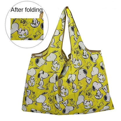Snoopy Foldable Shopping Bag – Large Waterproof Nylon Tote, Reusable Portable Shoulder Bag for Women