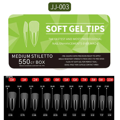550pcs Soft Gel Nail Tips - Medium Short Almond Coffin Full Cover Acrylic Extensions for French Manicure & Nail Art