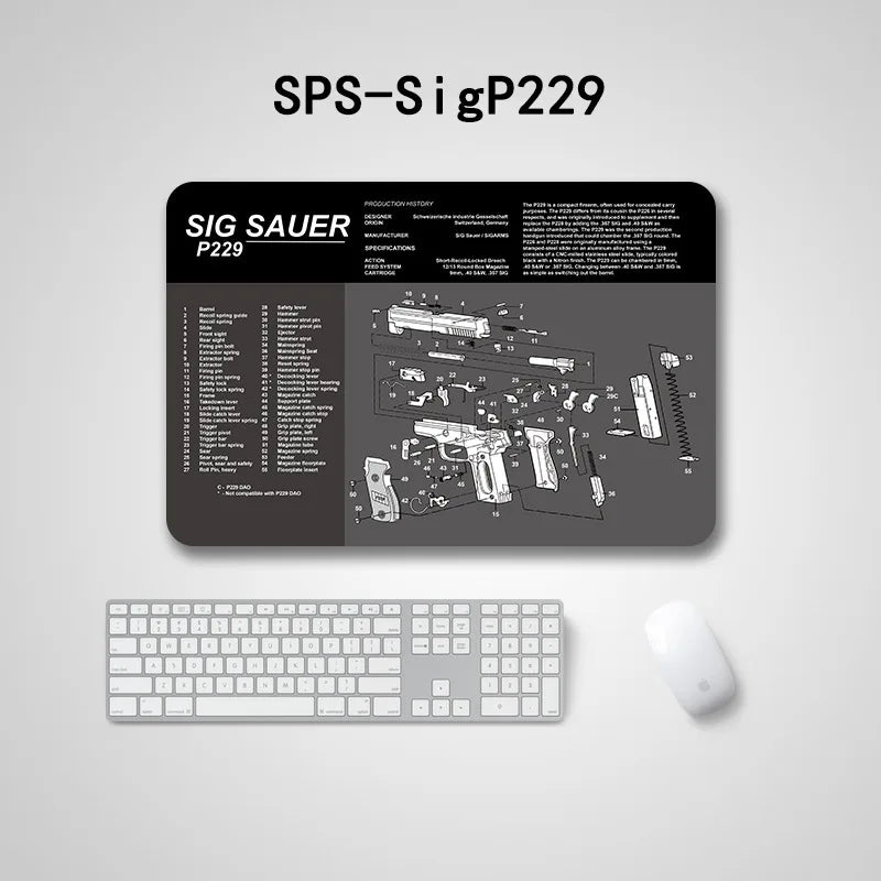 Gun Cleaning Mat Mouse Pad — Armorers Bench Mat with Parts Diagram & Instructions for AR15, AK47, GL, 1911