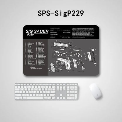 Gun Cleaning Mat Mouse Pad — Armorers Bench Mat with Parts Diagram & Instructions for AR15, AK47, GL, 1911