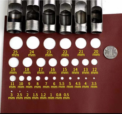 6 Piece Leather Hole Punching Tools Set - Hollow Round Puncher for Clothing, Sewing, and Leathercraft Accessories - Drilling Puncher Kit
