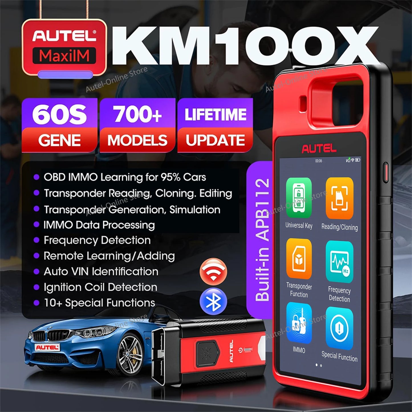 Autel MaxiIM KM100 Key Tool — OBD IMMO Key Generator with Chip/Transponder Read, Write & Clone, Lifetime Free Updates
