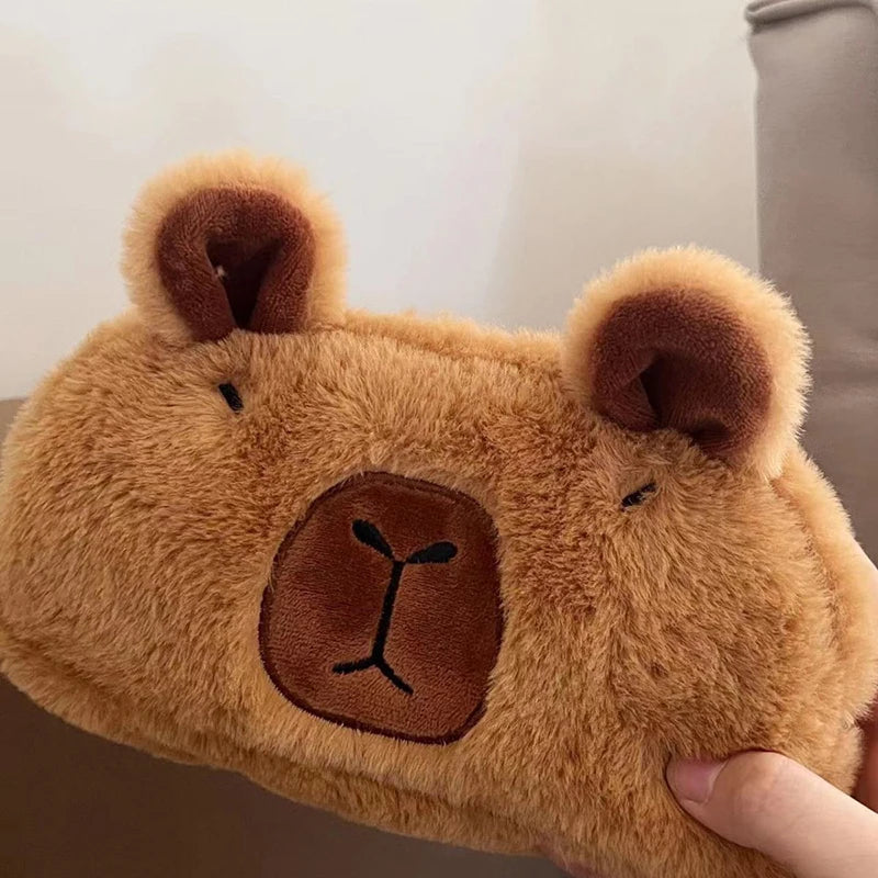 Cute Plush Capybara Pencil Storage Bag - Cartoon Animal Pen Case, Multifunctional Large Capacity Stationery Pouch