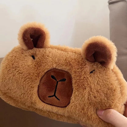 Cute Plush Capybara Pencil Storage Bag - Cartoon Animal Pen Case, Multifunctional Large Capacity Stationery Pouch