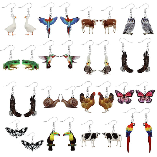 Cute Animal Acrylic Drop Earrings - Funny Custom Jewelry Gifts for Women & Girls with Rabbit, Parrot, Frog & Butterfly Designs