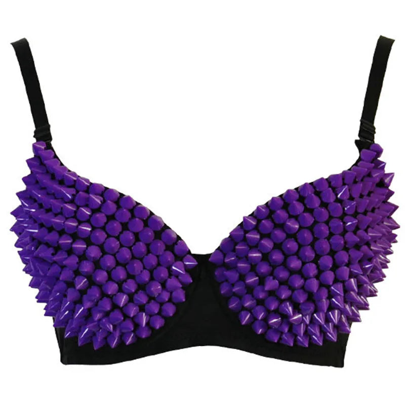 Silver Rivets Punk Rave Bralette — Gothic Sexy Push-Up Bra Top for Women
