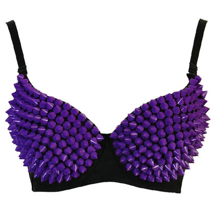 Silver Rivets Punk Rave Bralette — Gothic Sexy Push-Up Bra Top for Women