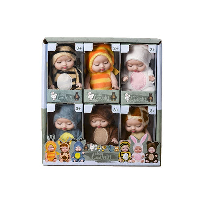 Reborn Baby Doll Kit - 6PCS Mini Sleeping Princess Doll Set with Clothes and Accessories for Kids Gift