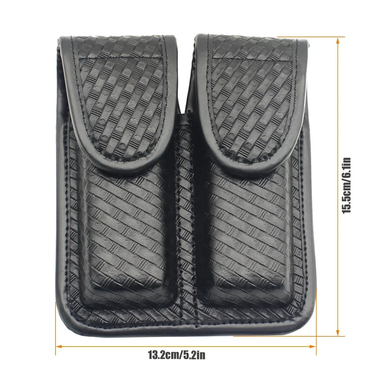 Tactical Black Basketweave Double Magazine Pouch - Leather Handgun Mag Holder with Snap Closure
