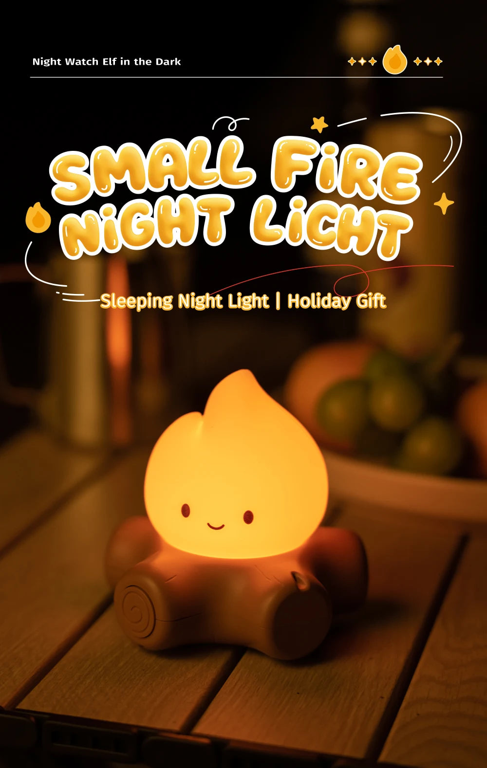 Campfire LED Night Light with White Noise – Creative Room Desk Lamp for Kids Gift