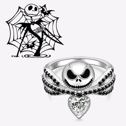 Disney Nightmare Before Christmas Jack Skellington Ring – Black Enamel Crystal Halloween Jewelry for Women