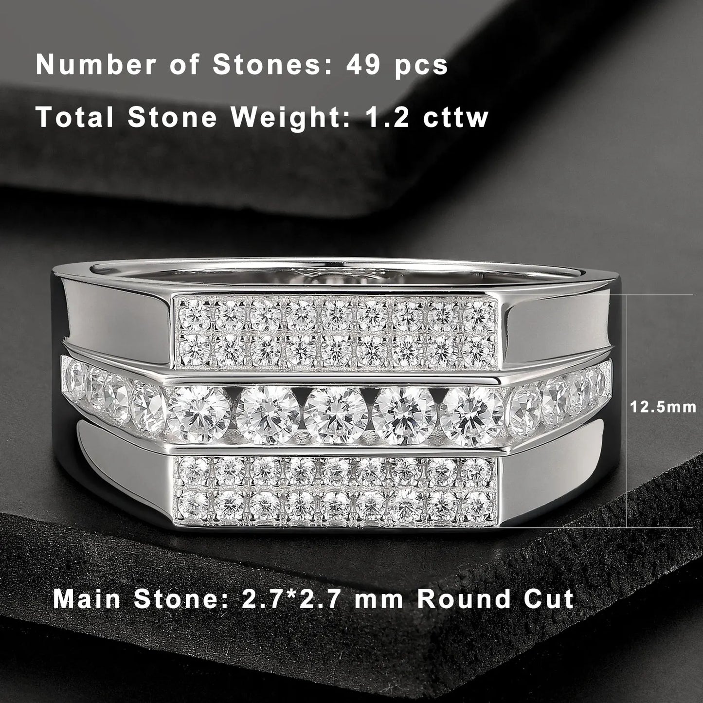 Newshe Full Moissanite Wedding Band for Men – 925 Sterling Silver Pave Engagement & Eternity Promise Ring