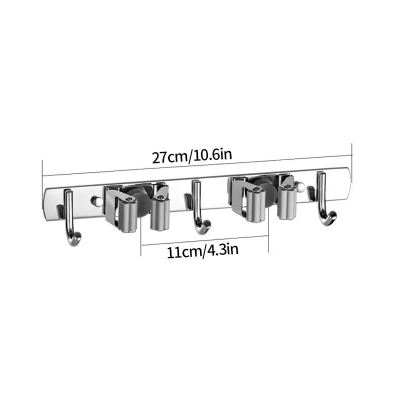 Bathroom Mop Holder — Self-Adhesive Wall-Mounted Broom & Mop Hook, Sweeping Brush Storage Organizer, Kitchen Accessory
