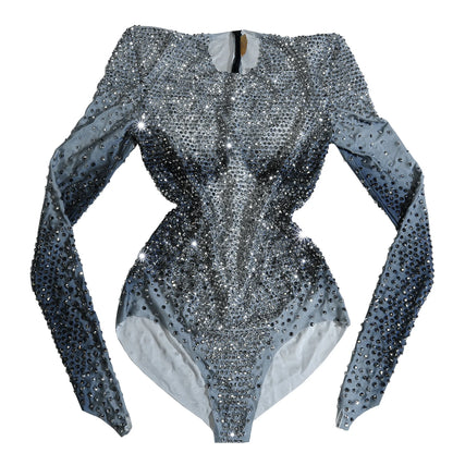 Purple Rhinestone Bodysuit - Prom, Dance, Nightclub & Stage Performance Costume