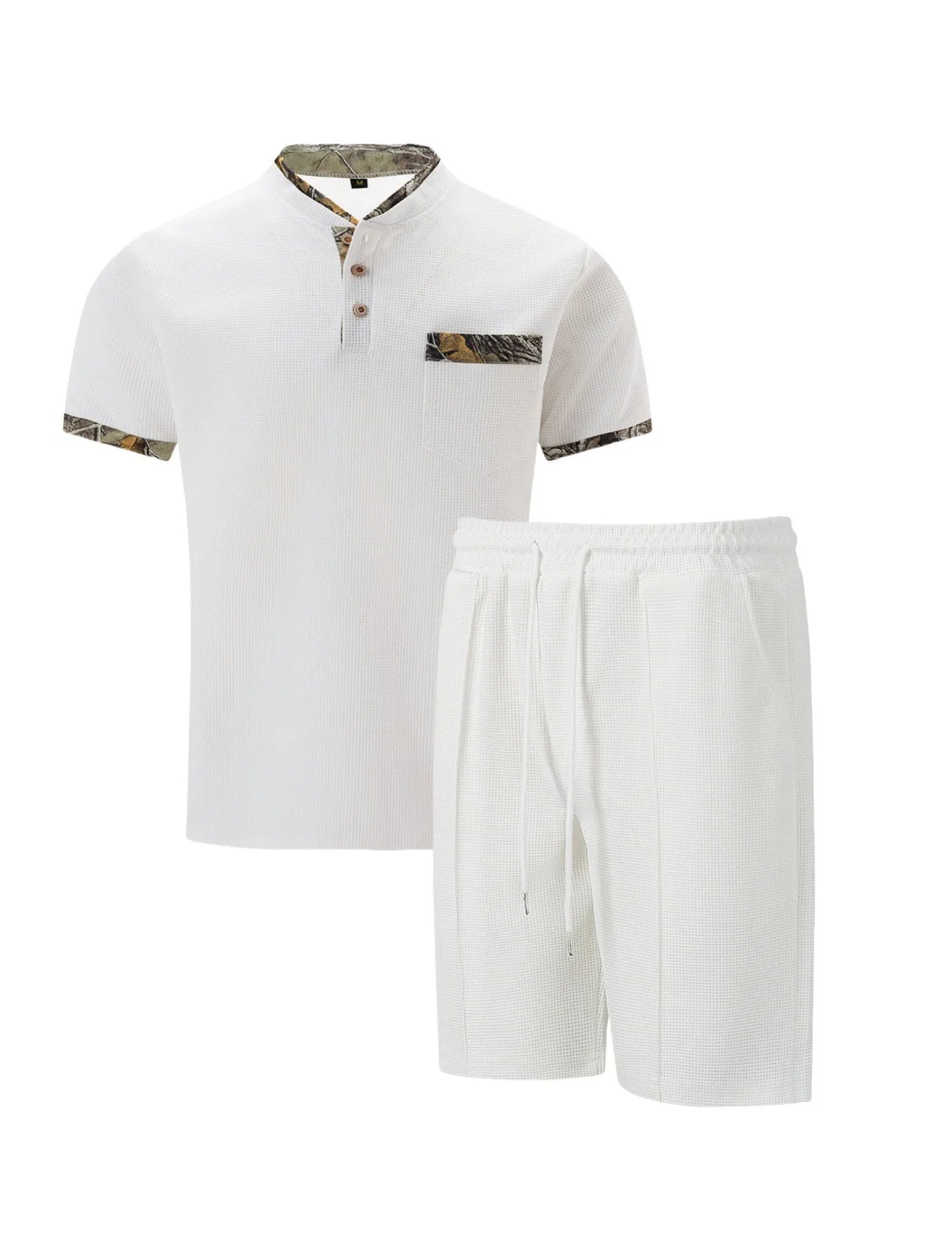 2025 Men's Summer Waffle Knit Short Set – Solid Color Zip-Up Lapel Shirt & Shorts | European & US Style