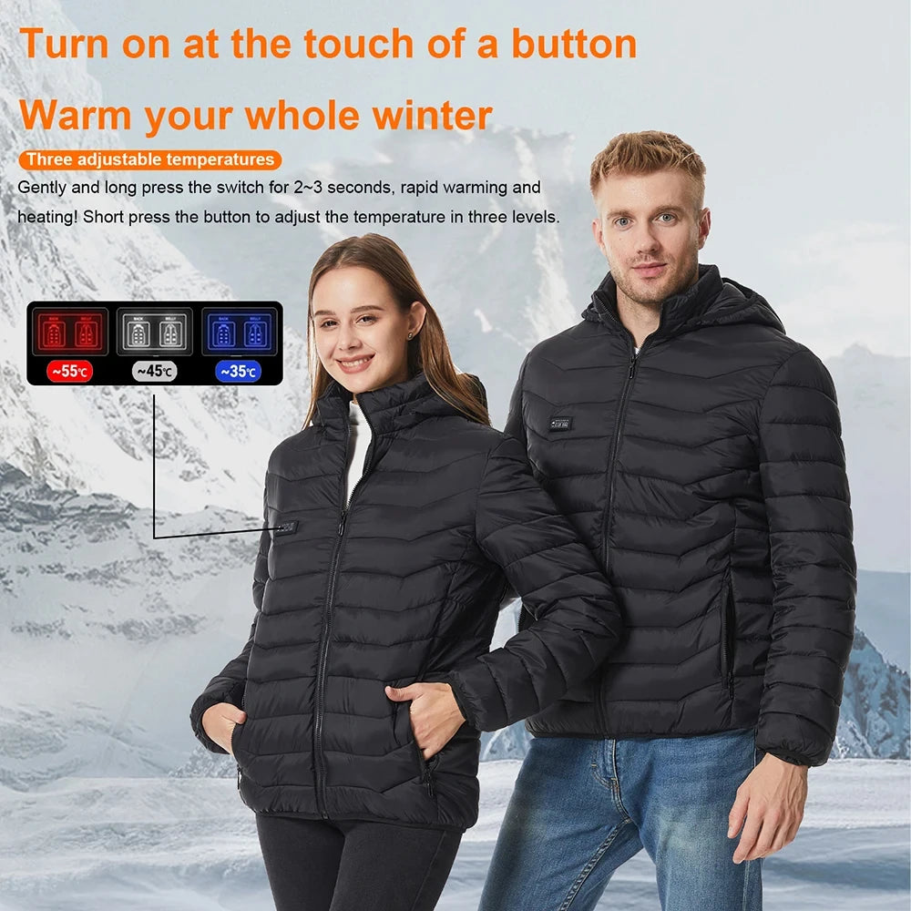 31-Zone Smart USB Heated Jacket for Men & Women – Waterproof Polyester Thermal Coat for Winter, Skiing, and Outdoor Activities