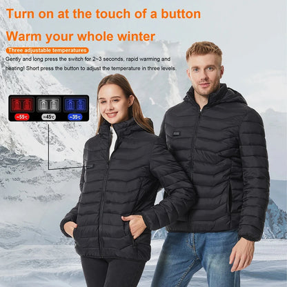 31-Zone Smart USB Heated Jacket for Men & Women – Waterproof Polyester Thermal Coat for Winter, Skiing, and Outdoor Activities