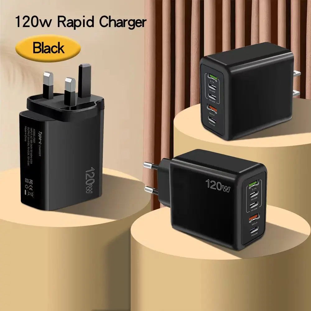 PD 5-Port USB Charger with Fast Charging – QC3.0 and USB-C, Quick Charge for iPhone, Huawei, Samsung, Xiaomi and iPad