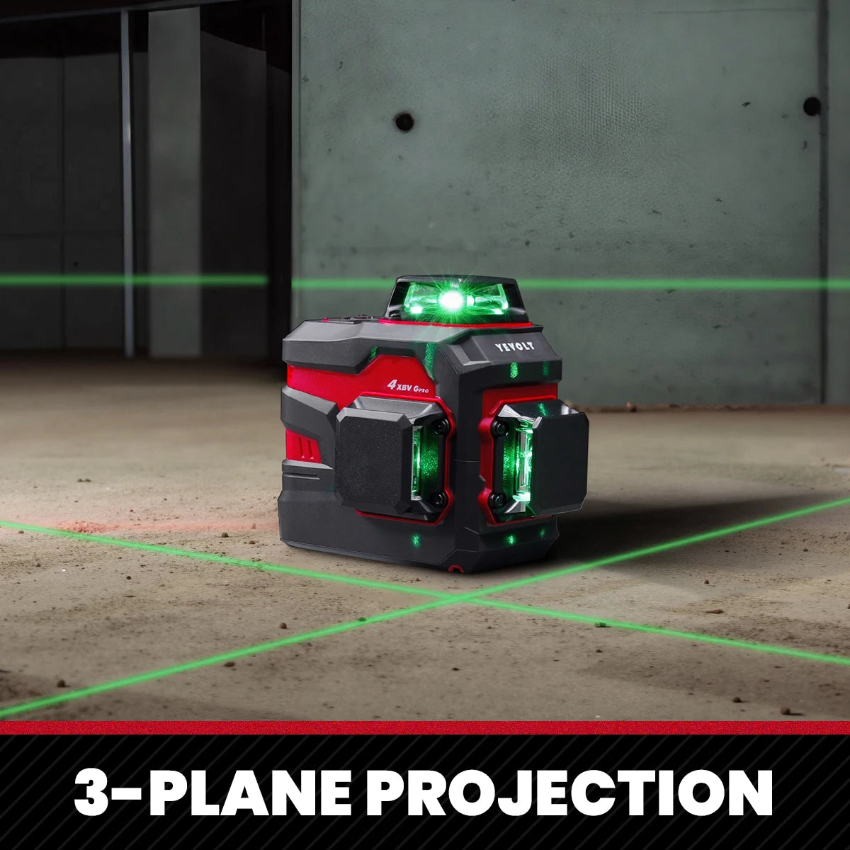 YEVOLT YVGLL4XS12 12-Line Green Laser Level – ±0.2mm/m Precision, IP54 Waterproof, Auto-Leveling with Slope Mode