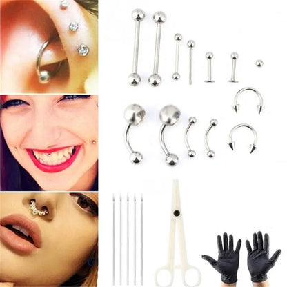 Disposable Body Piercing Tool Kit - Professional Piercing Needle & Clamp Set for Ear, Nose & Navel