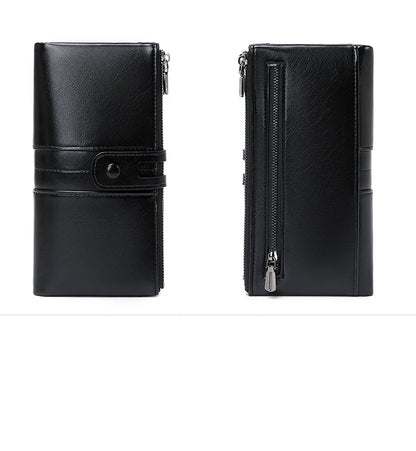 RFID Blocking Large Capacity Wallet – Soft Leather Solid Color Clutch, Multi-Functional Zipper Purse for Women & Men